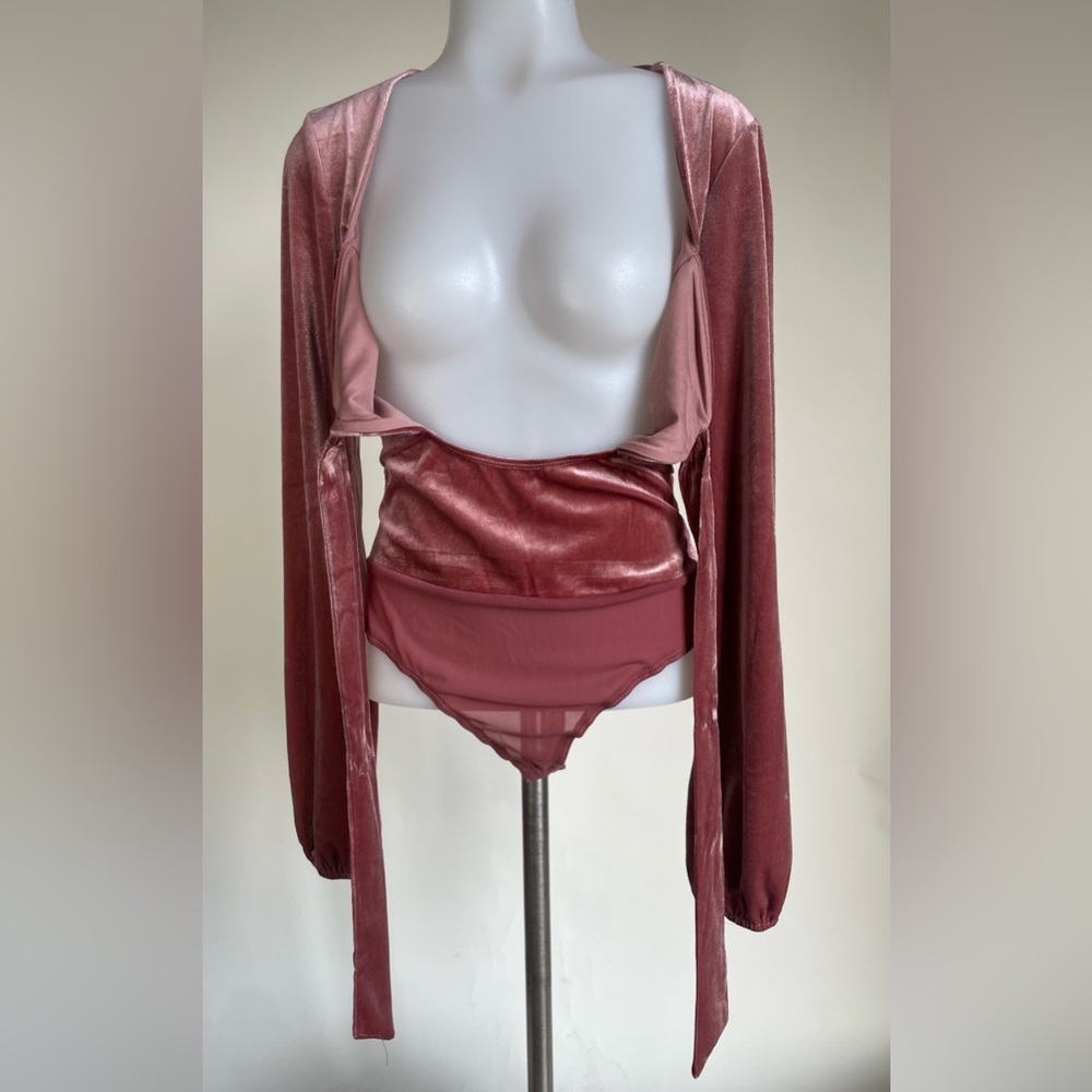 Lulus - Upgraded Style Mauve Velvet Long Sleeve Tie-Front Bodysuit - Picture 15 of 15